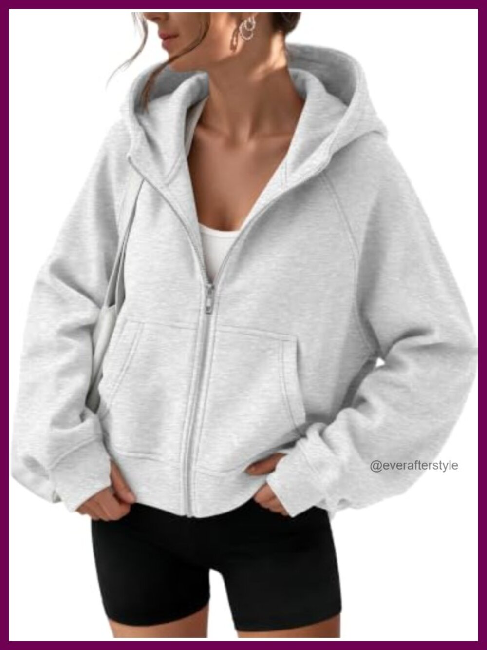 Women's Zip Up Hoodie Fleece Lined Oversized Sweatshirt Crop Thumb Hole